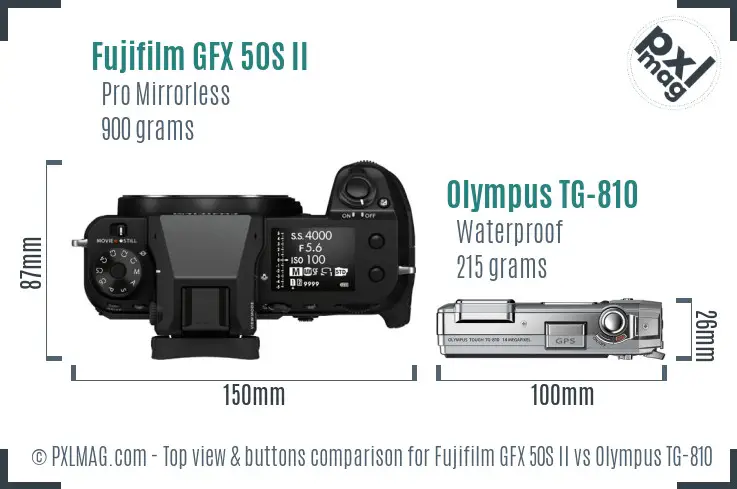 Fujifilm GFX 50S II vs Olympus TG-810 top view buttons comparison