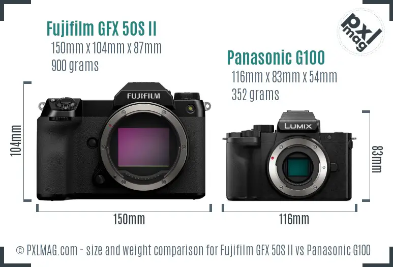 Fujifilm GFX 50S II vs Panasonic G100 size comparison