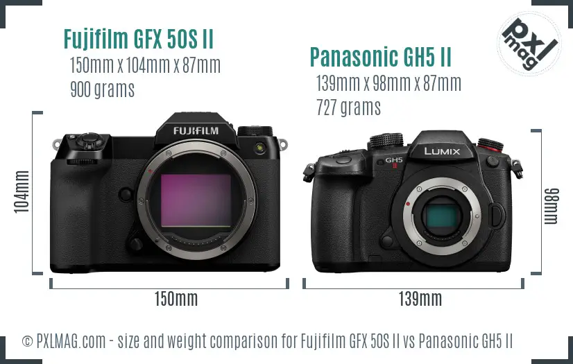 Fujifilm GFX 50S II vs Panasonic GH5 II size comparison