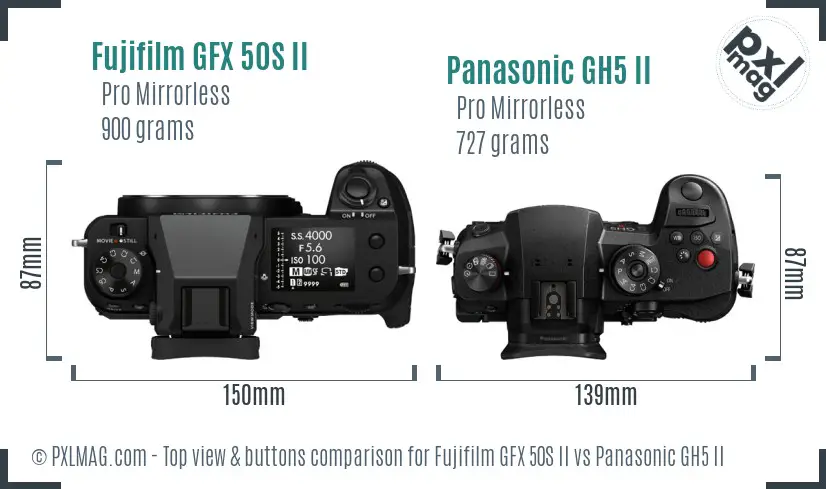 Fujifilm GFX 50S II vs Panasonic GH5 II top view buttons comparison