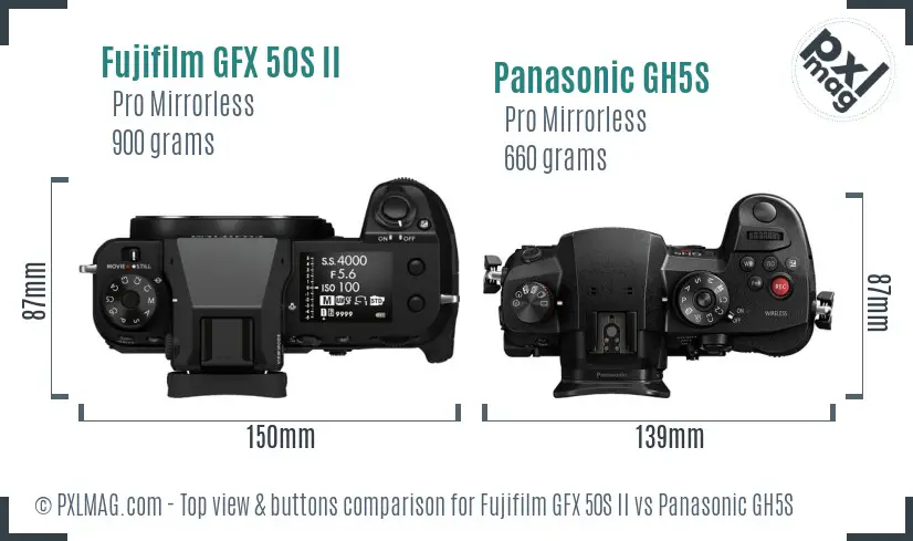 Fujifilm GFX 50S II vs Panasonic GH5S top view buttons comparison