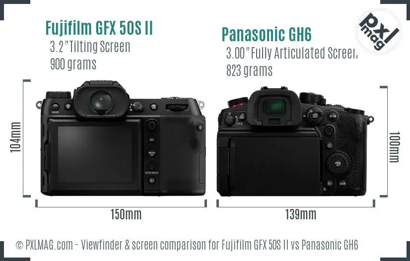 Fujifilm GFX 50S II vs Panasonic GH6 Screen and Viewfinder comparison