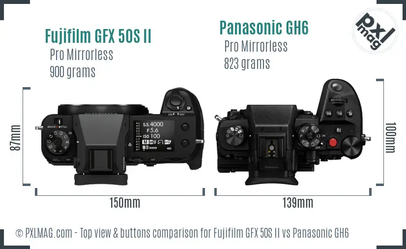 Fujifilm GFX 50S II vs Panasonic GH6 top view buttons comparison