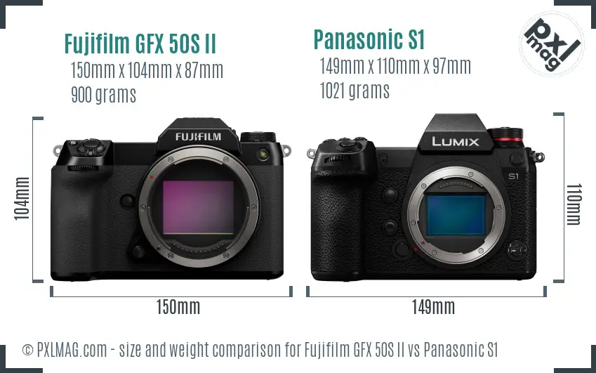 Fujifilm GFX 50S II vs Panasonic S1 size comparison