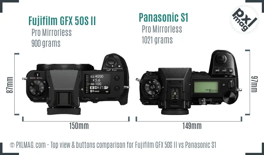 Fujifilm GFX 50S II vs Panasonic S1 top view buttons comparison