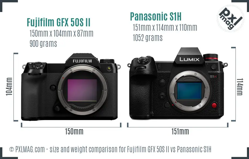 Fujifilm GFX 50S II vs Panasonic S1H size comparison