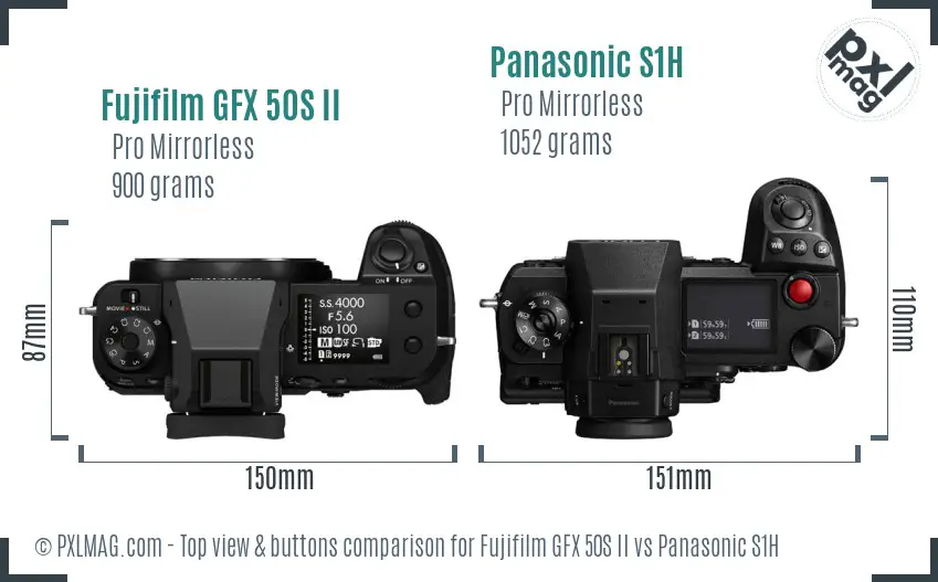 Fujifilm GFX 50S II vs Panasonic S1H top view buttons comparison