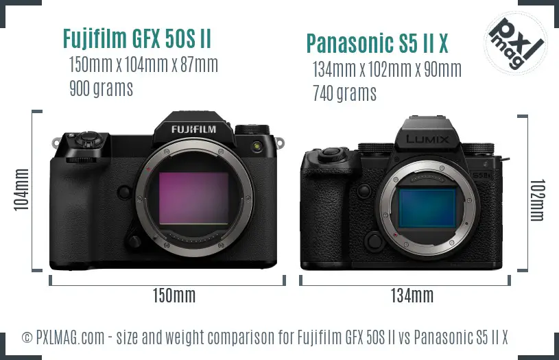 Fujifilm GFX 50S II vs Panasonic S5 II X size comparison