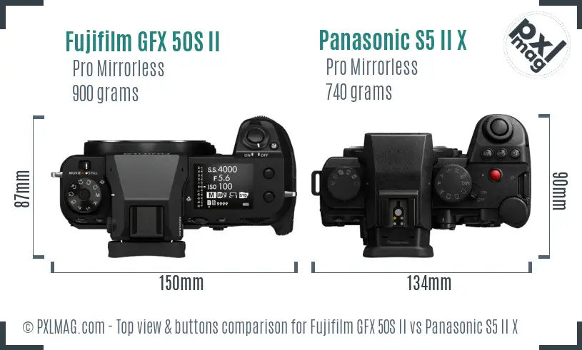 Fujifilm GFX 50S II vs Panasonic S5 II X top view buttons comparison