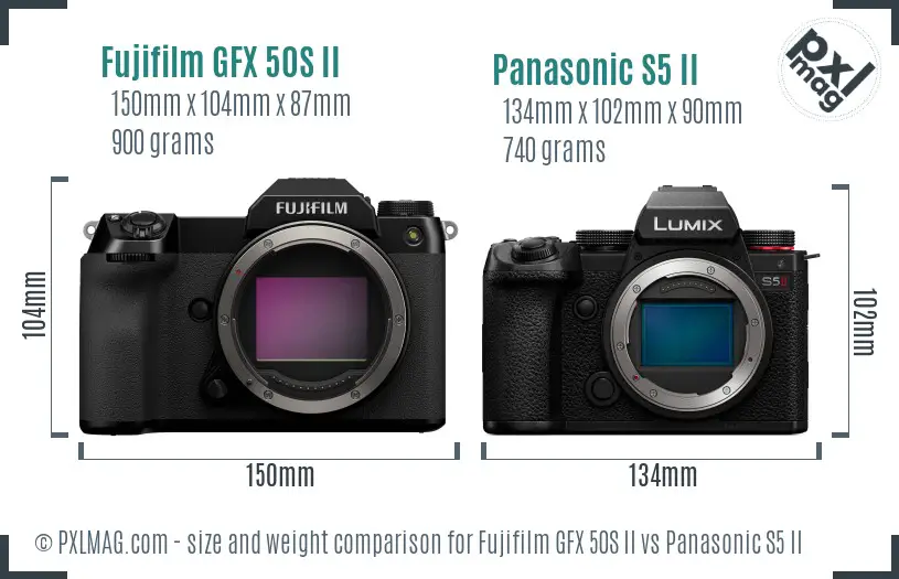 Fujifilm GFX 50S II vs Panasonic S5 II size comparison