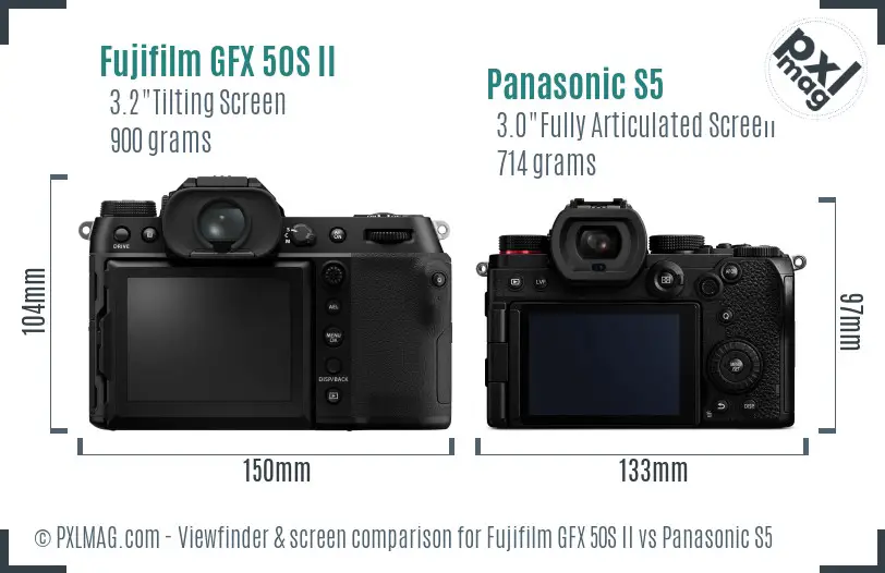 Fujifilm GFX 50S II vs Panasonic S5 Screen and Viewfinder comparison