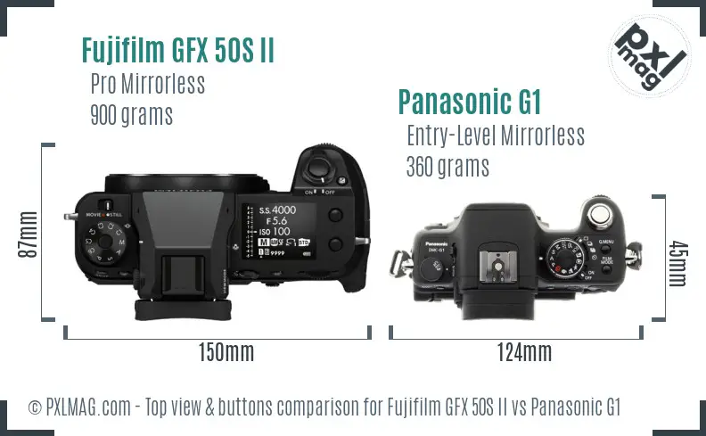 Fujifilm GFX 50S II vs Panasonic G1 top view buttons comparison