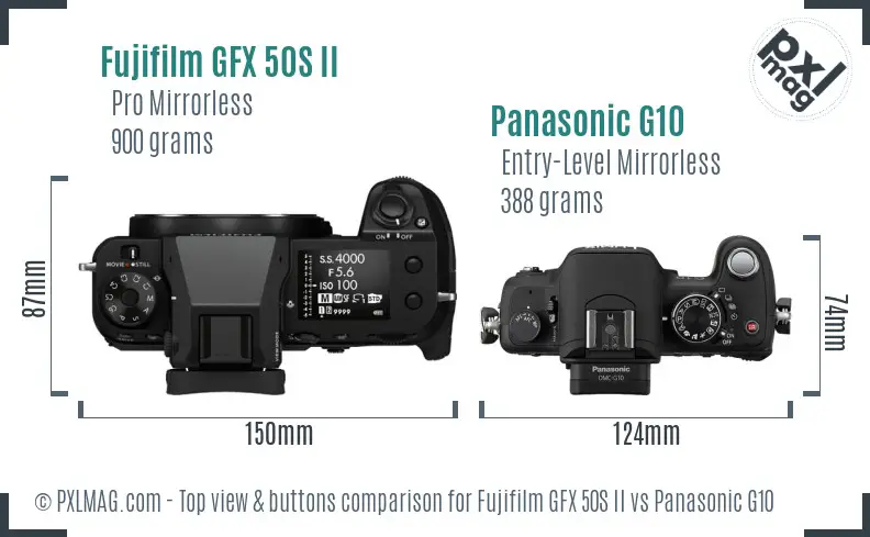 Fujifilm GFX 50S II vs Panasonic G10 top view buttons comparison