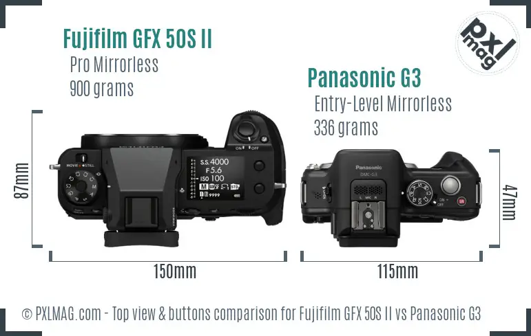 Fujifilm GFX 50S II vs Panasonic G3 top view buttons comparison