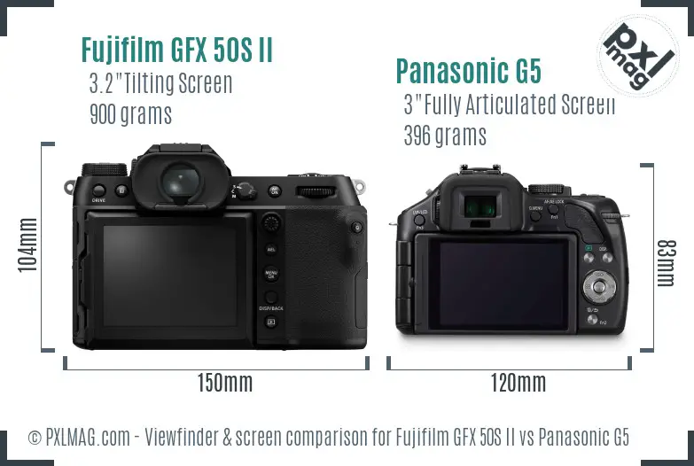 Fujifilm GFX 50S II vs Panasonic G5 Screen and Viewfinder comparison