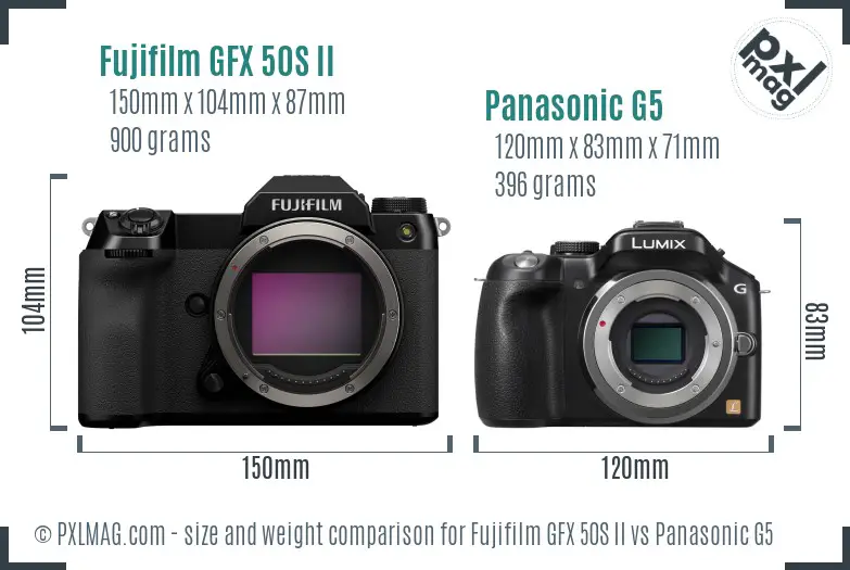 Fujifilm GFX 50S II vs Panasonic G5 size comparison