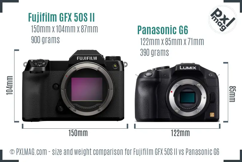 Fujifilm GFX 50S II vs Panasonic G6 size comparison