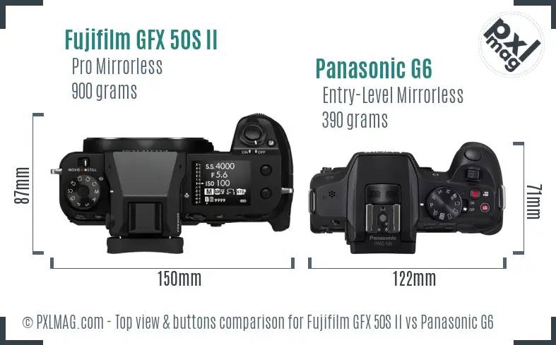Fujifilm GFX 50S II vs Panasonic G6 top view buttons comparison