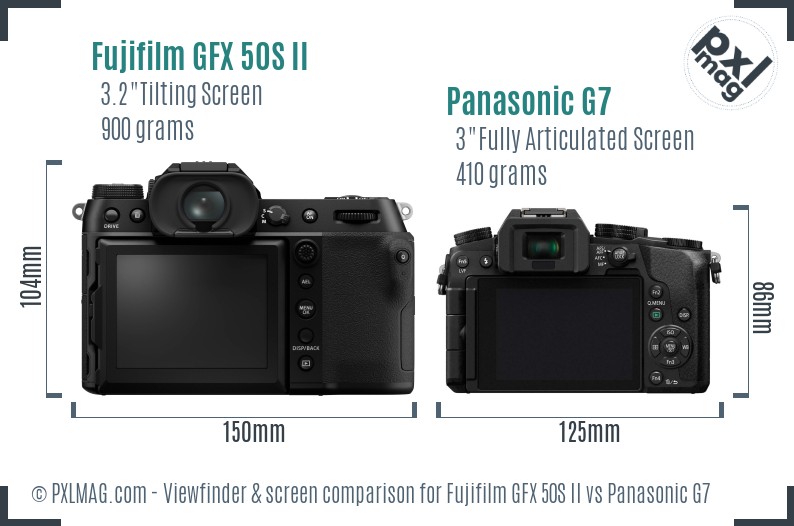 Fujifilm GFX 50S II vs Panasonic G7 Screen and Viewfinder comparison