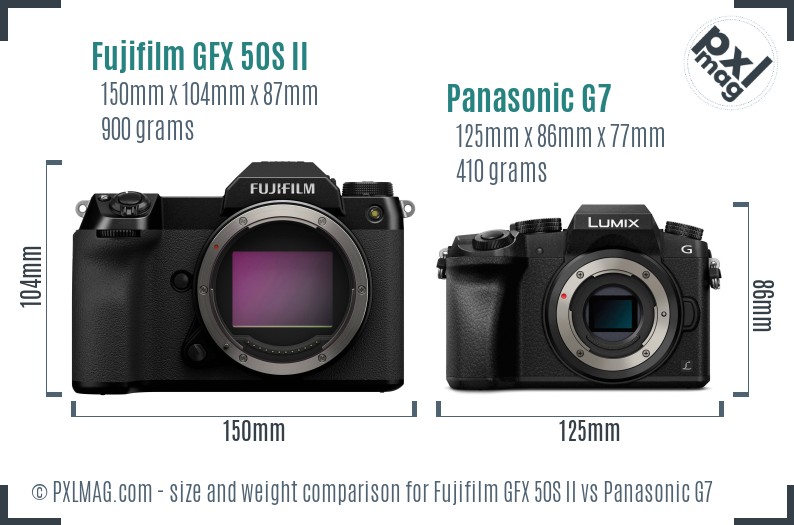 Fujifilm GFX 50S II vs Panasonic G7 size comparison