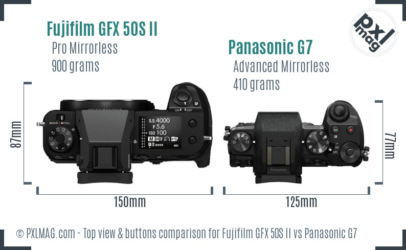 Fujifilm GFX 50S II vs Panasonic G7 top view buttons comparison