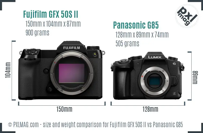 Fujifilm GFX 50S II vs Panasonic G85 size comparison