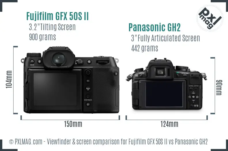 Fujifilm GFX 50S II vs Panasonic GH2 Screen and Viewfinder comparison