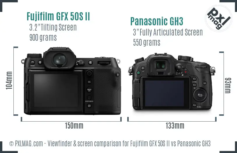 Fujifilm GFX 50S II vs Panasonic GH3 Screen and Viewfinder comparison Fujifilm GFX 50S II vs Panasonic GH3 Screen and Viewfinder comparison