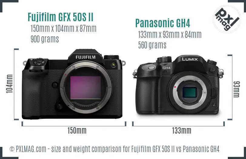 Fujifilm GFX 50S II vs Panasonic GH4 size comparison