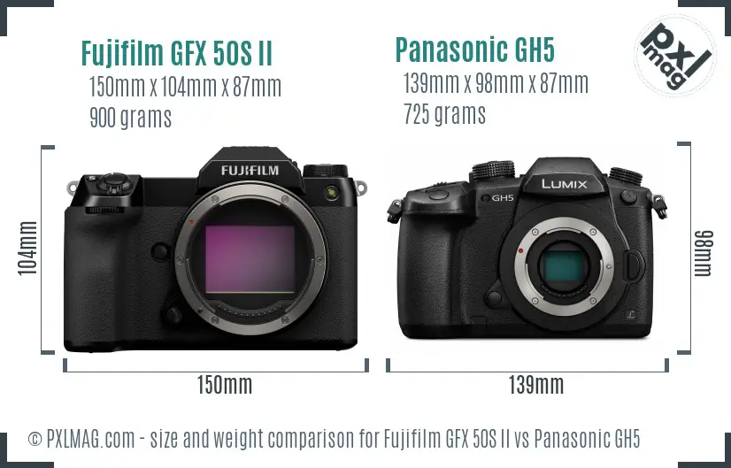 Fujifilm GFX 50S II vs Panasonic GH5 size comparison