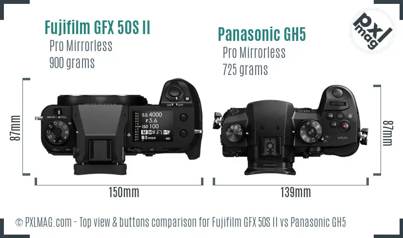 Fujifilm GFX 50S II vs Panasonic GH5 top view buttons comparison