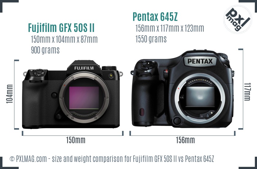 Fujifilm GFX 50S II vs Pentax 645Z size comparison