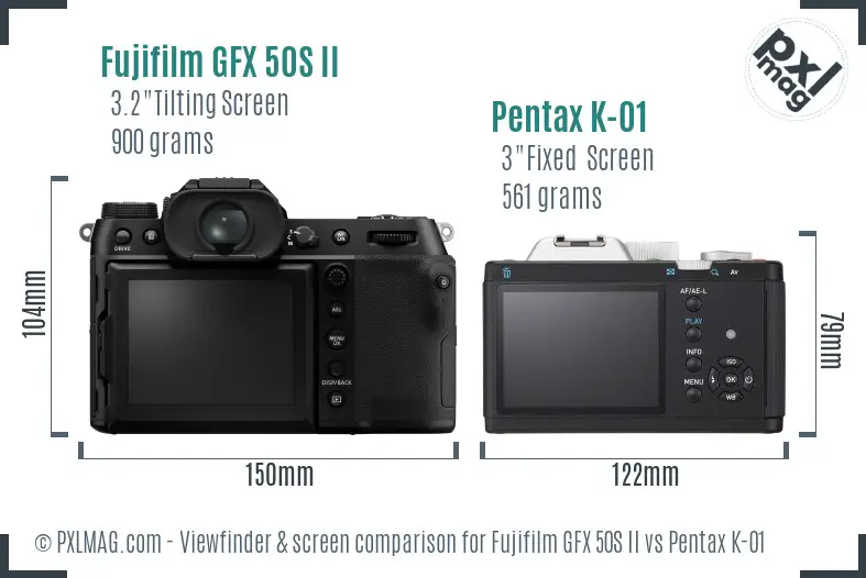 Fujifilm GFX 50S II vs Pentax K-01 Screen and Viewfinder comparison Fujifilm GFX 50S II vs Pentax K-01 Screen and Viewfinder comparison