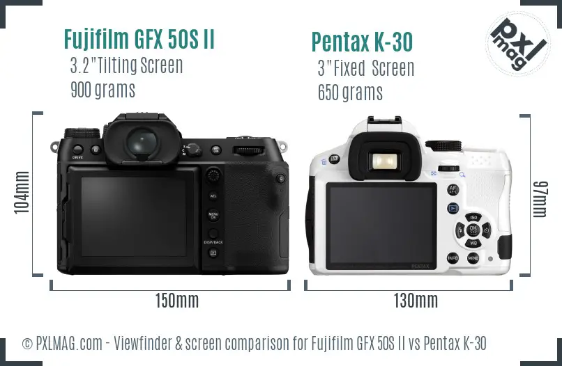 Fujifilm GFX 50S II vs Pentax K-30 Screen and Viewfinder comparison