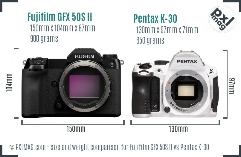 Fujifilm GFX 50S II vs Pentax K-30 size comparison