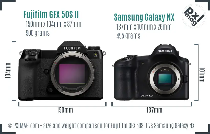 Fujifilm GFX 50S II vs Samsung Galaxy NX size comparison