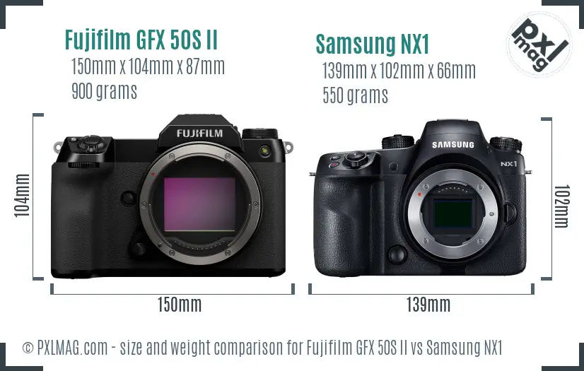 Fujifilm GFX 50S II vs Samsung NX1 size comparison