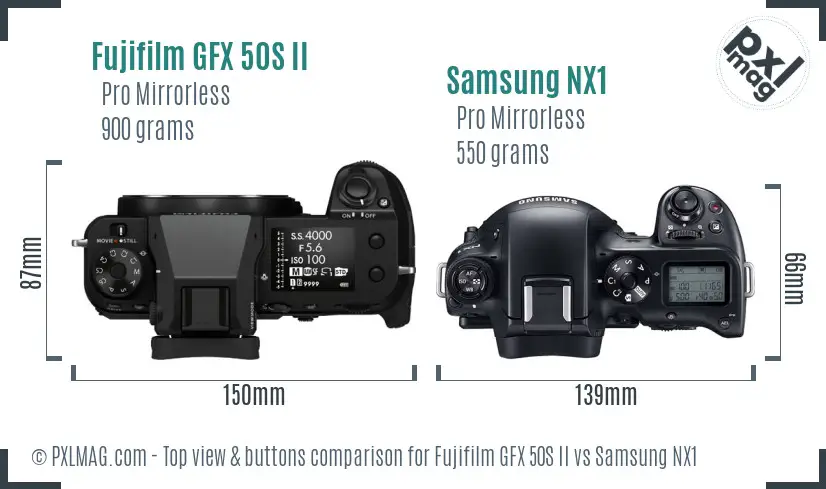 Fujifilm GFX 50S II vs Samsung NX1 top view buttons comparison