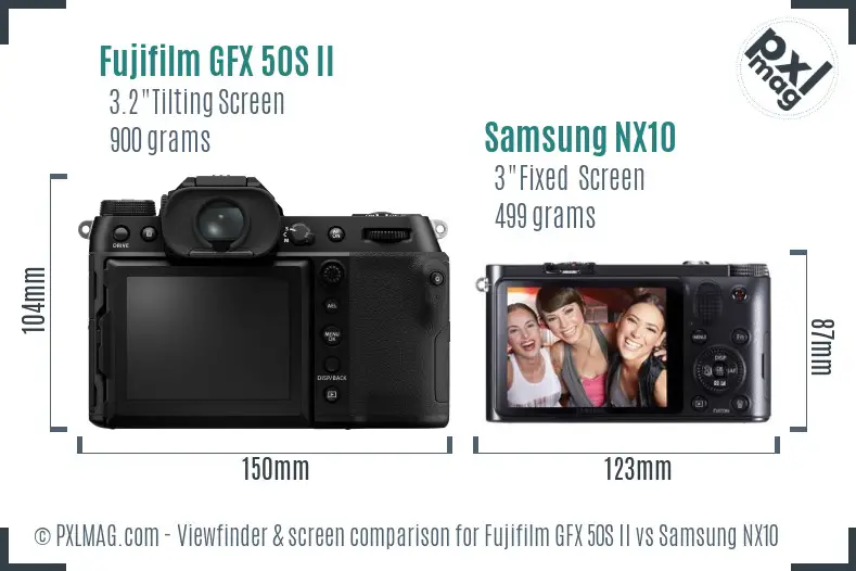 Fujifilm GFX 50S II vs Samsung NX10 Screen and Viewfinder comparison Fujifilm GFX 50S II vs Samsung NX10 Screen and Viewfinder comparison