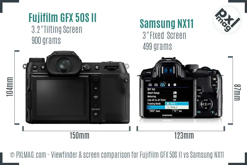 Fujifilm GFX 50S II vs Samsung NX11 Screen and Viewfinder comparison