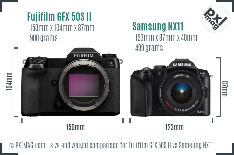 Fujifilm GFX 50S II vs Samsung NX11 size comparison