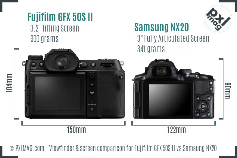 Fujifilm GFX 50S II vs Samsung NX20 Screen and Viewfinder comparison