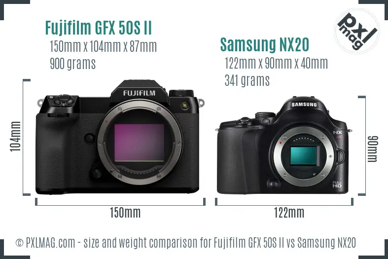 Fujifilm GFX 50S II vs Samsung NX20 size comparison