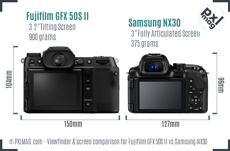 Fujifilm GFX 50S II vs Samsung NX30 Screen and Viewfinder comparison