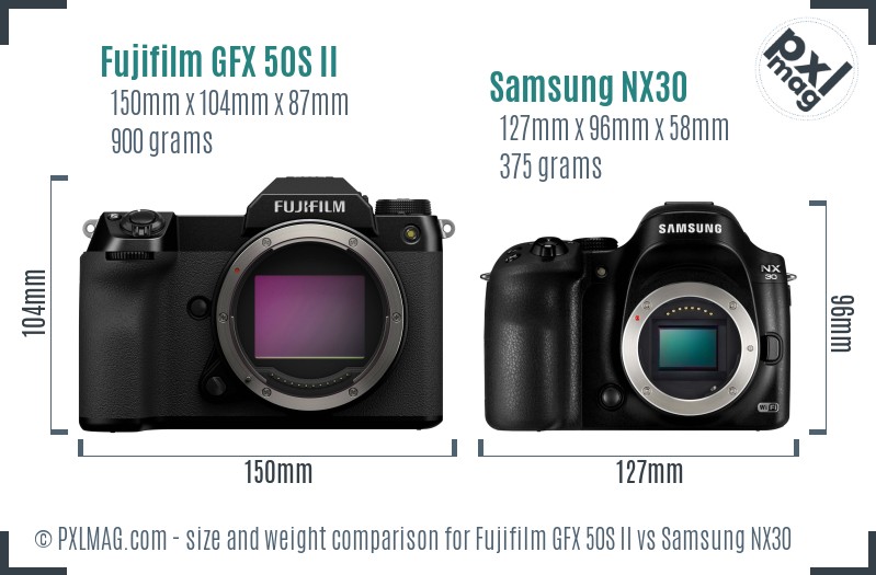 Fujifilm GFX 50S II vs Samsung NX30 size comparison