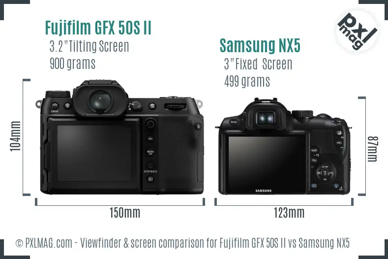 Fujifilm GFX 50S II vs Samsung NX5 Screen and Viewfinder comparison