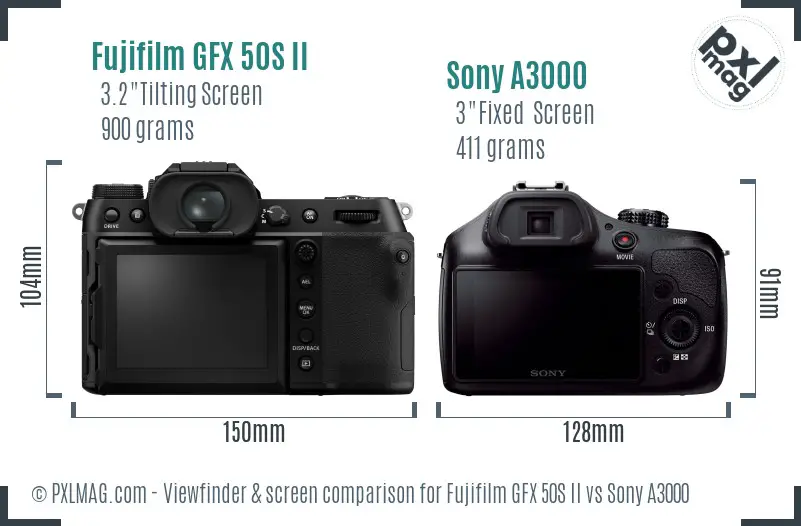 Fujifilm GFX 50S II vs Sony A3000 Screen and Viewfinder comparison