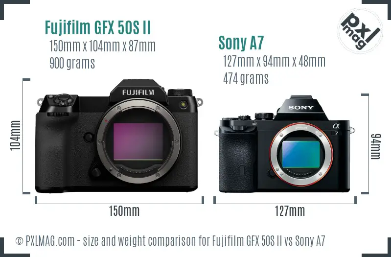 Fujifilm GFX 50S II vs Sony A7 size comparison