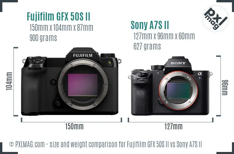 Fujifilm GFX 50S II vs Sony A7S II size comparison