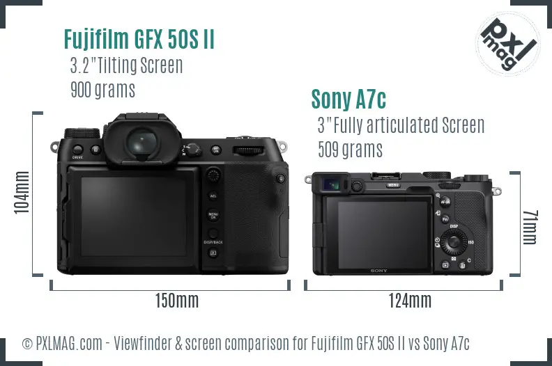 Fujifilm GFX 50S II vs Sony A7c Screen and Viewfinder comparison